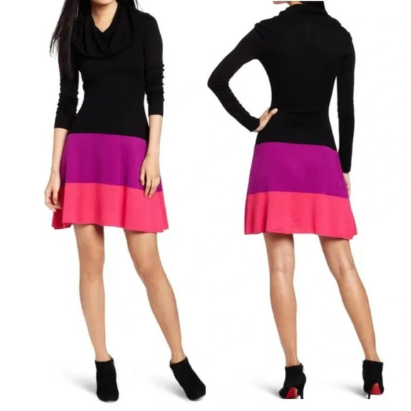 BCBGMAXAZRIA SILK BLEND BLACK COMBO AZURA SWEATER  DRESS - Picture 1 of 13